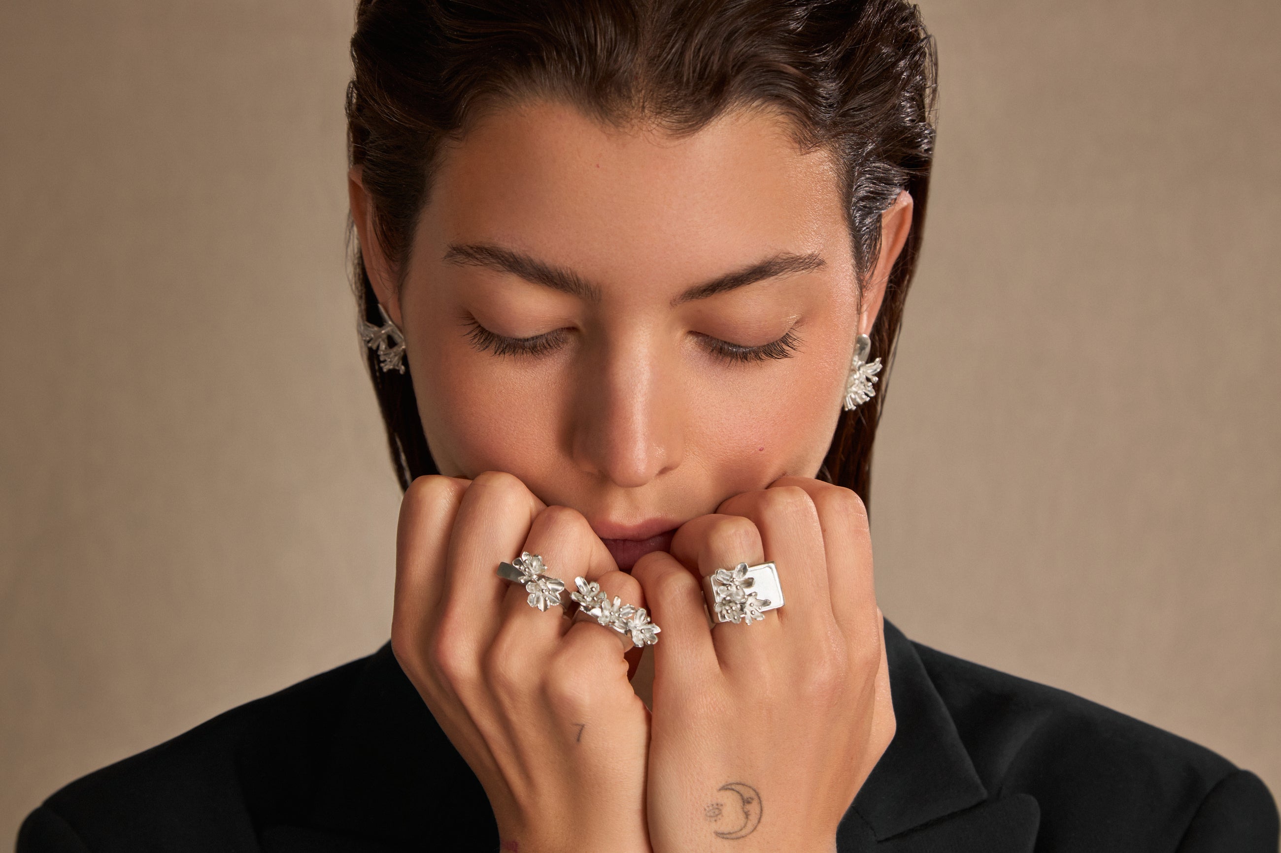 Silver Flower Square Ring