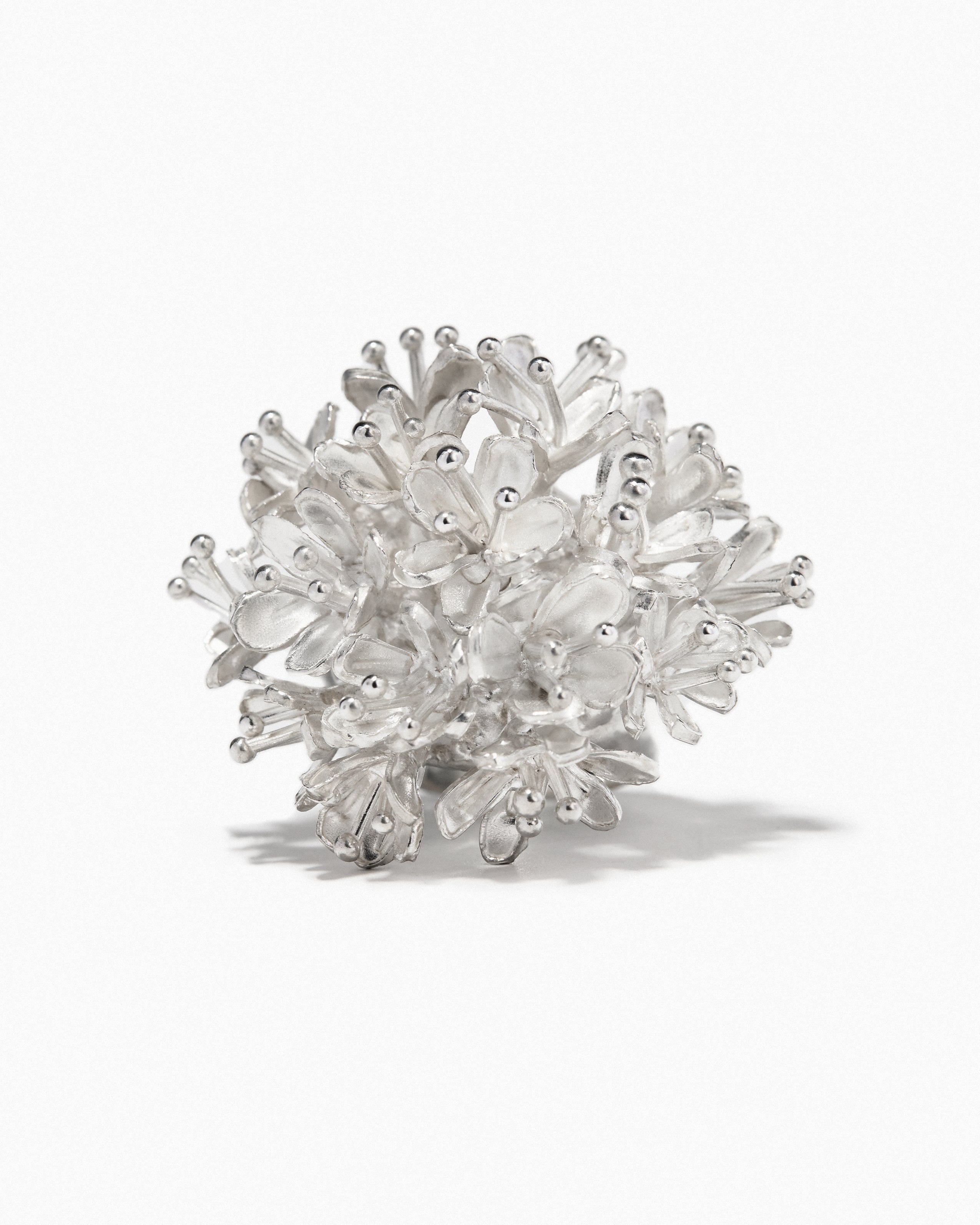 Round Wrapped Flower Bouquet Silver Ring