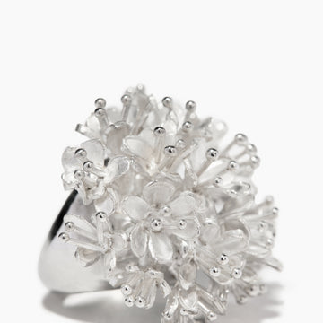 Round Wrapped Flower Bouquet Silver Ring