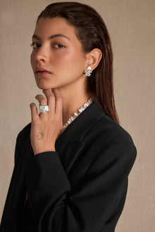 Silver Flower Square Ring