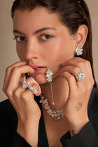 Silver Flower Square Ring