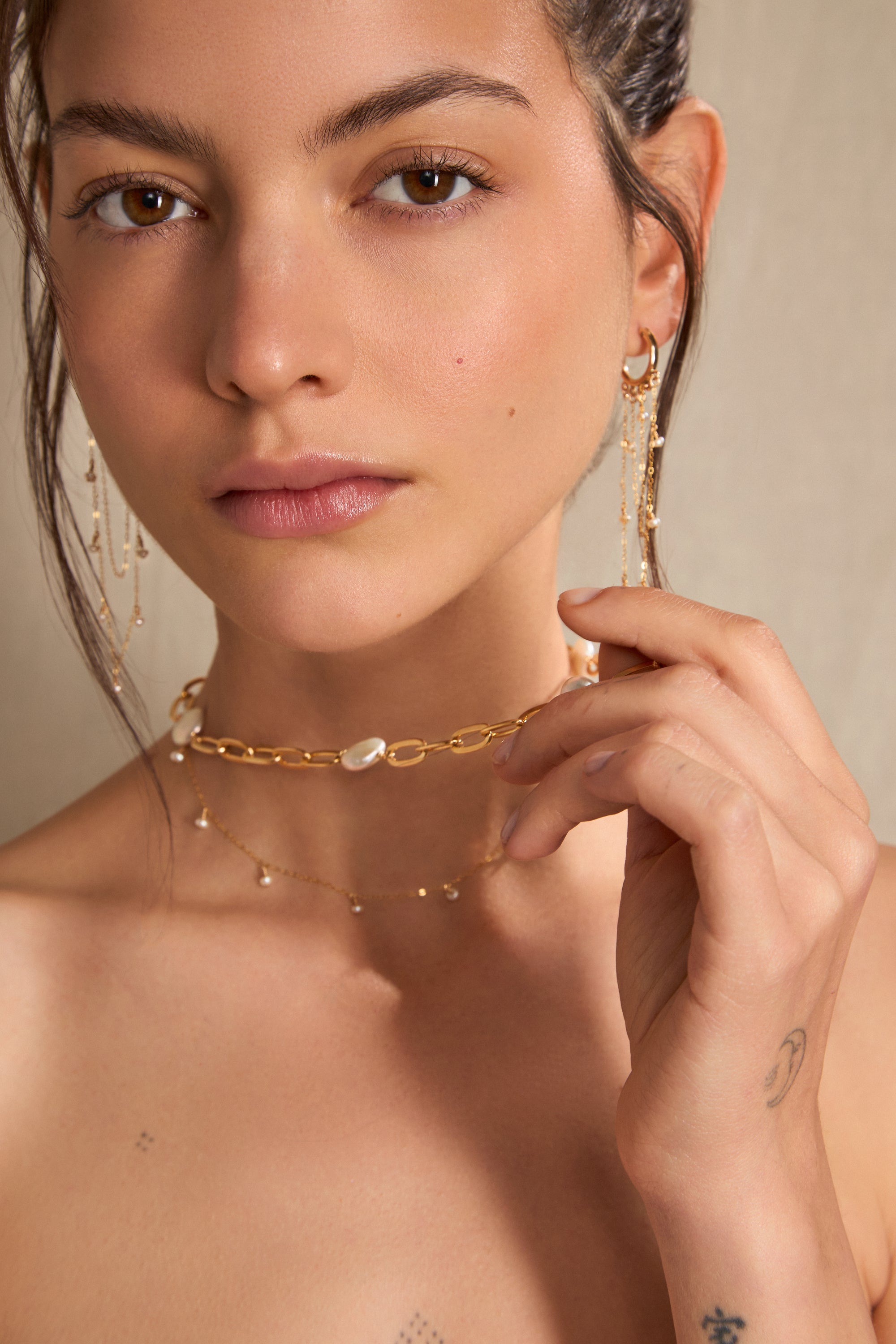 Delicate Gold Pearl Chain Earrings