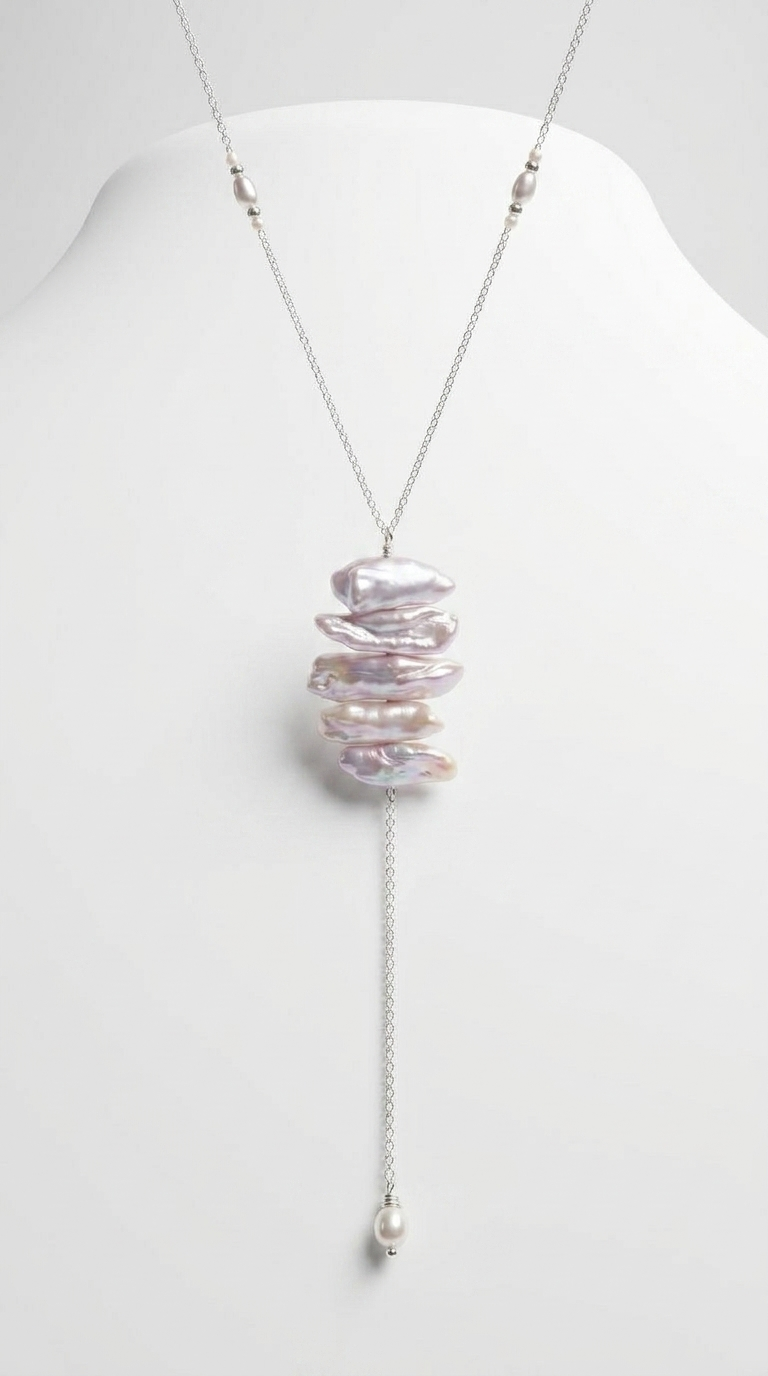 Biwa Pearls Lariat Gold Necklace