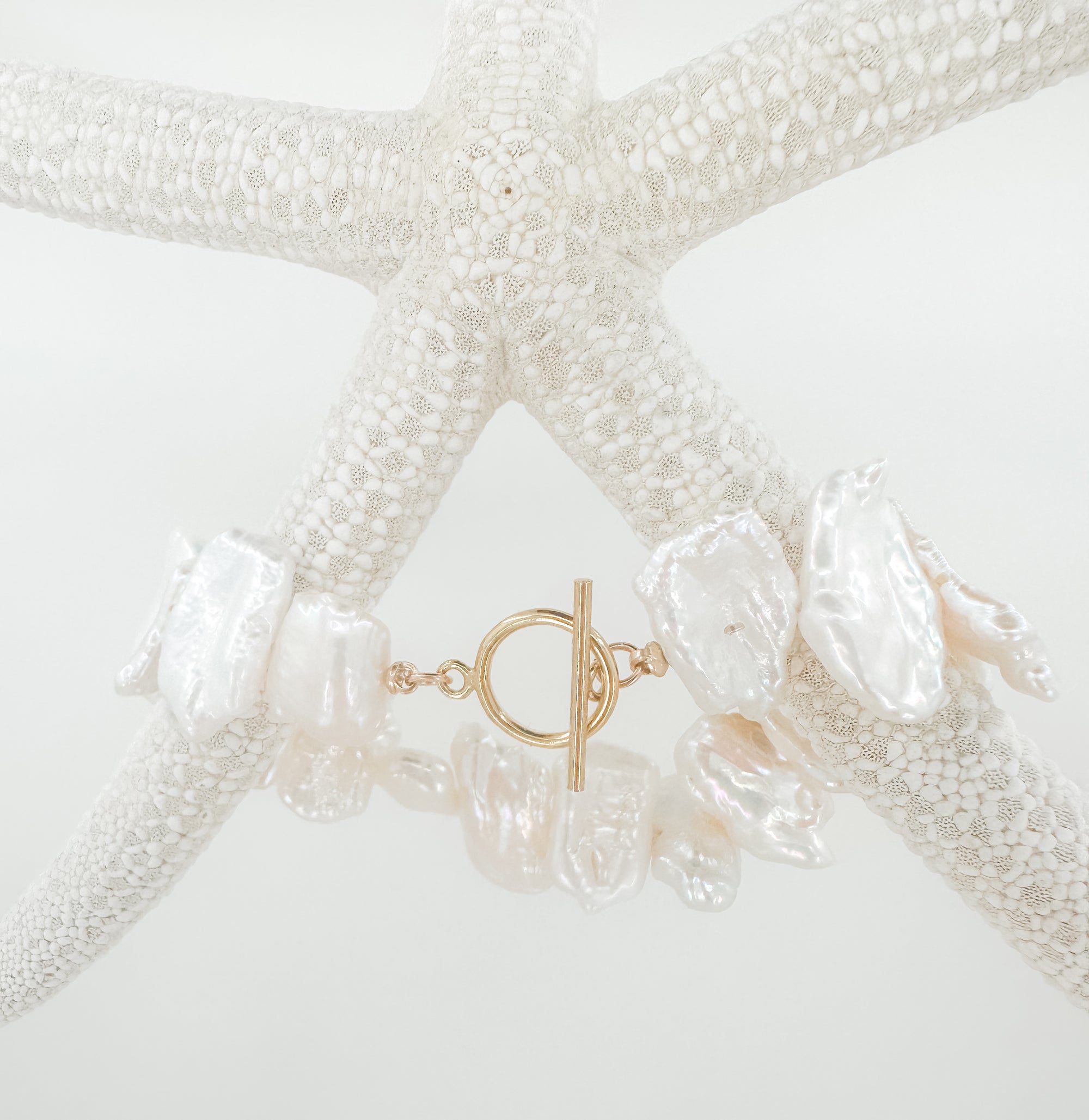 Biwa Pearl Bracelet with Toggle Clasp
