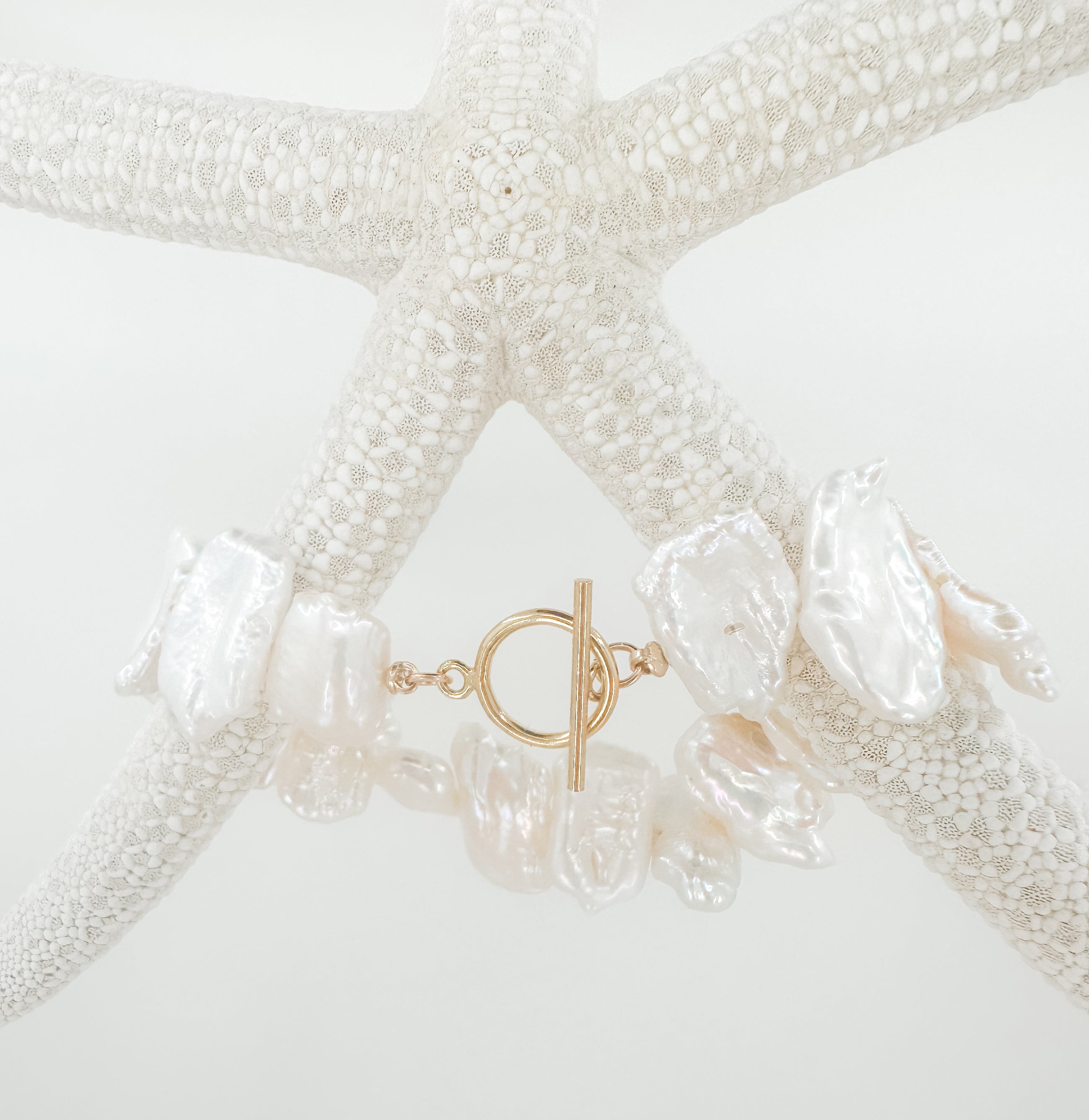 Biwa Pearl Bracelet with Toggle Clasp