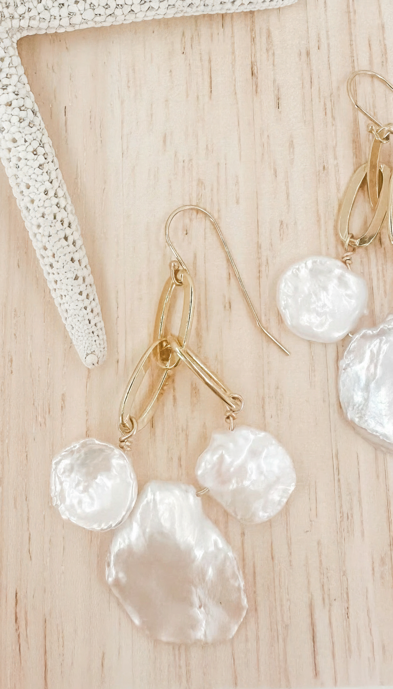 Keshi Pearl Gold Chandelier Earrings
