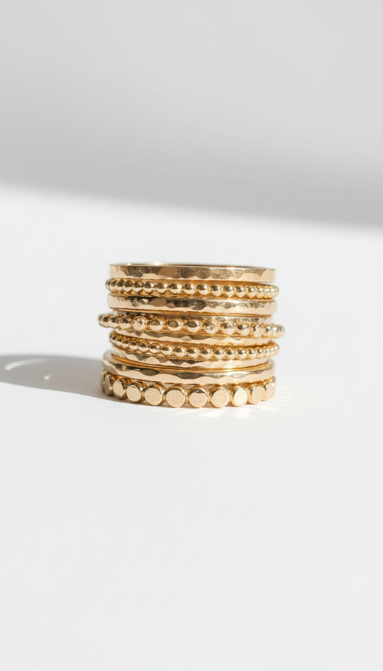 Delicate Beads Stackable Gold Ring