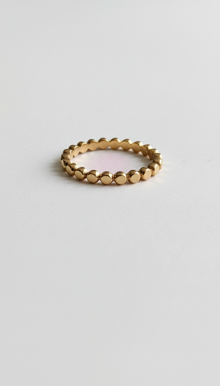 Delicate Flat Beads Stackable Gold Ring