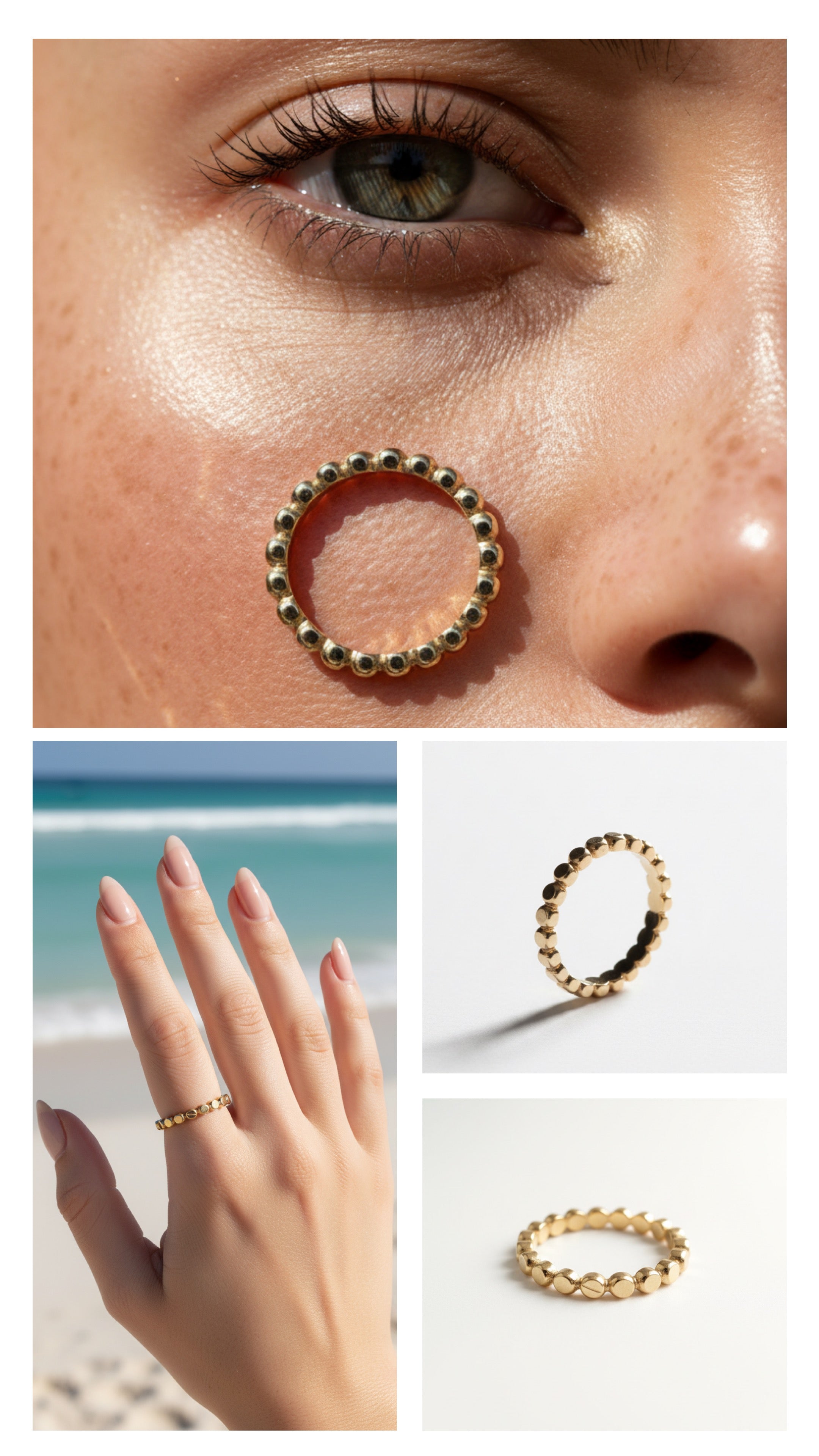 Delicate Flat Beads Stackable Gold Ring