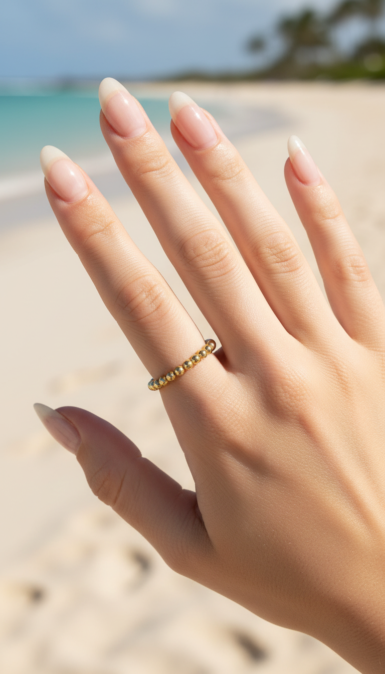 Delicate Beads Stackable Gold Ring