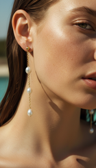 Drop Chain 3 Oval Pearl Earrings