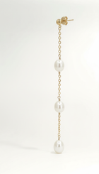Drop Chain 3 Oval Pearl Earrings