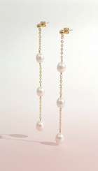 Drop Chain 3 Oval Pearl Earrings