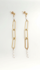 Elongated Paperclip Pearl Earrings