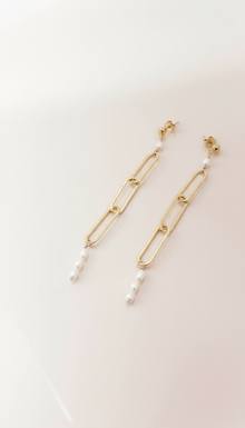 Elongated Paperclip Pearl Earrings