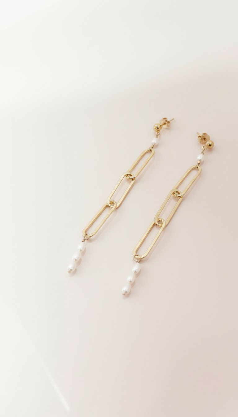Elongated Paperclip Pearl Earrings