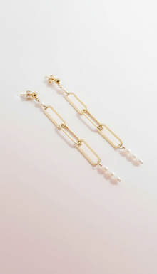 Elongated Paperclip Pearl Earrings
