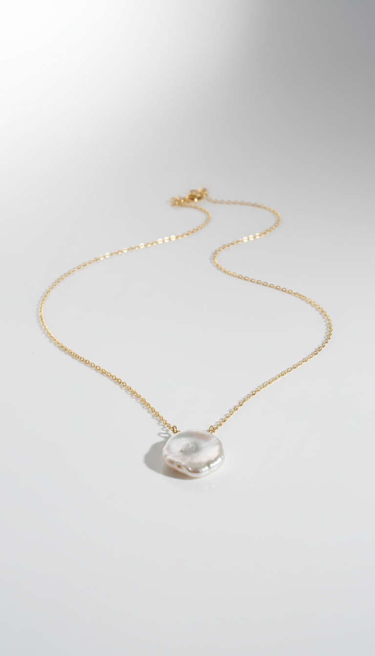Delicado collar de oro con perlas Keshi