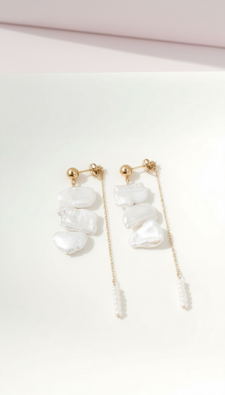 Pendientes Savvy de perla Biwa de doble gota