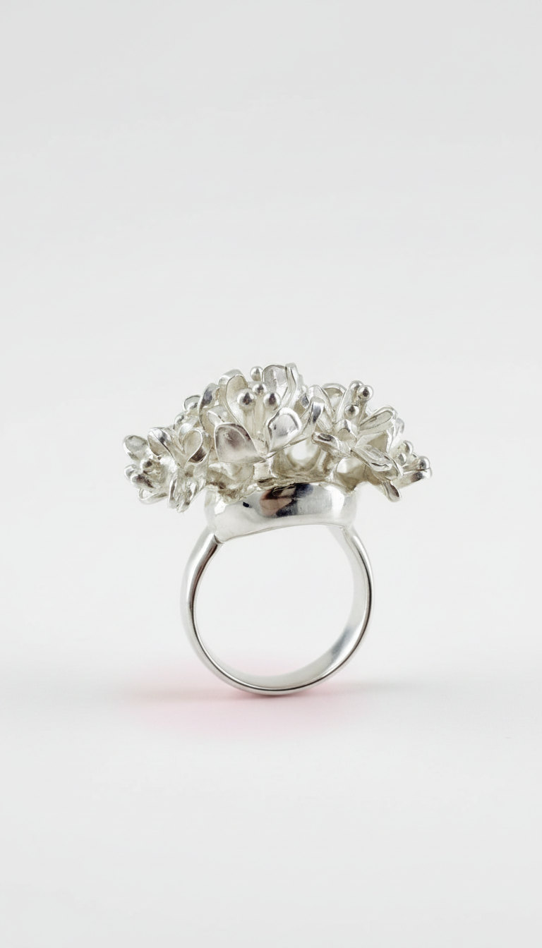 Flower Bouquet Silver Ring