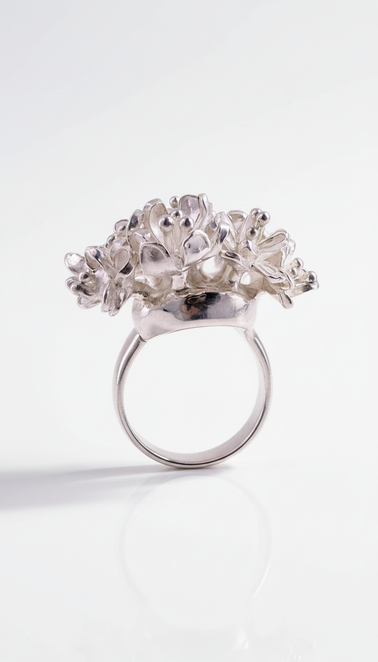 Flower Bouquet Silver Ring