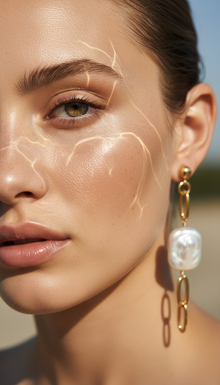 Thick Gold Chain Rectangle Pearl Earrings
