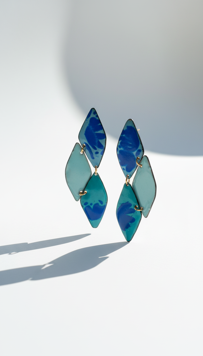 Enamel Earrings Blue Flowers
