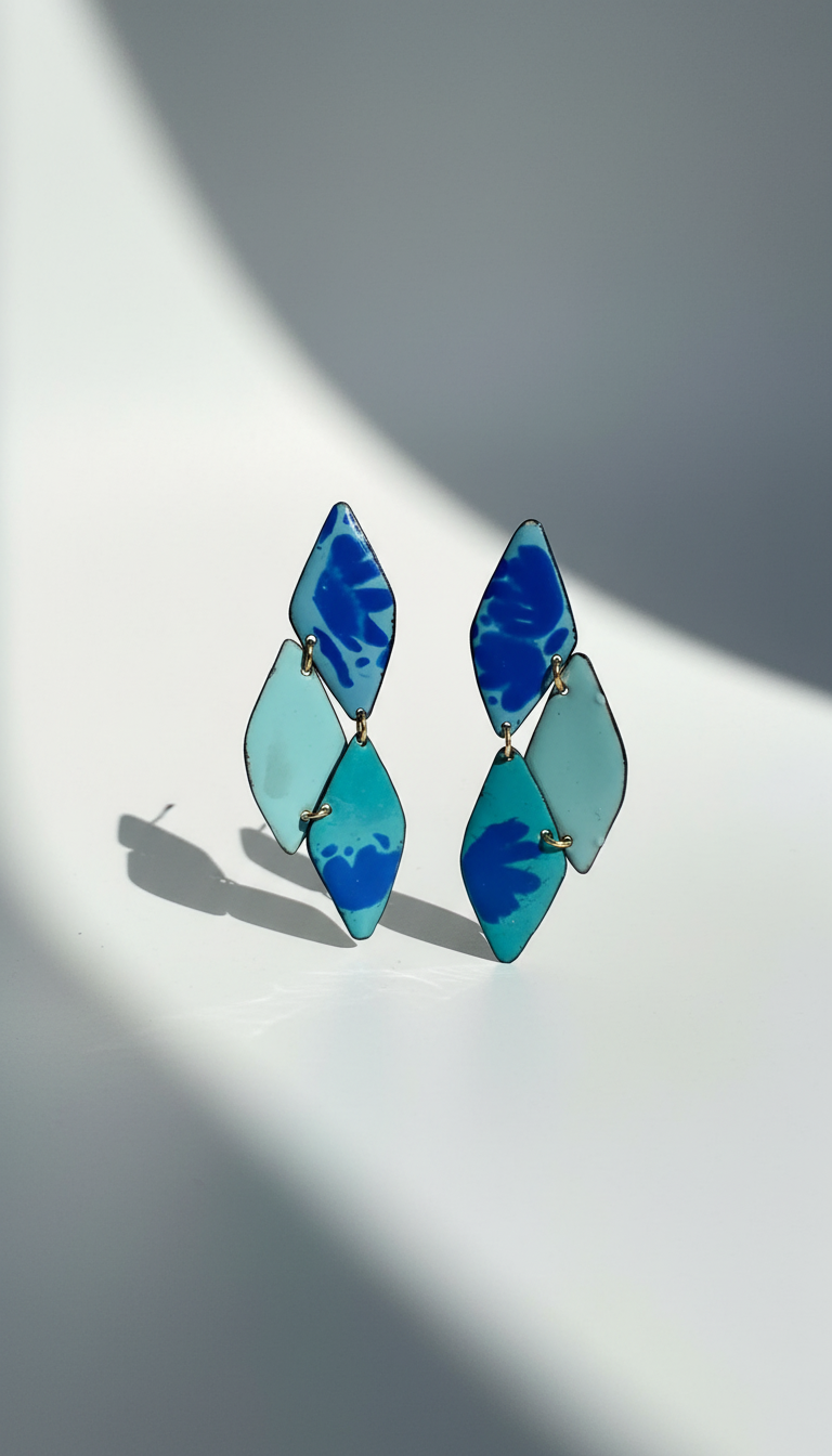 Enamel Earrings Blue Flowers