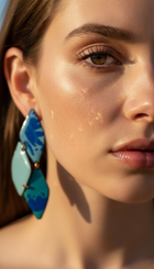 Enamel Earrings Blue Flowers