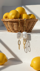 Thick Gold Chain Rectangle Pearl Earrings