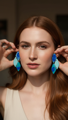 Enamel Earrings Blue Flowers