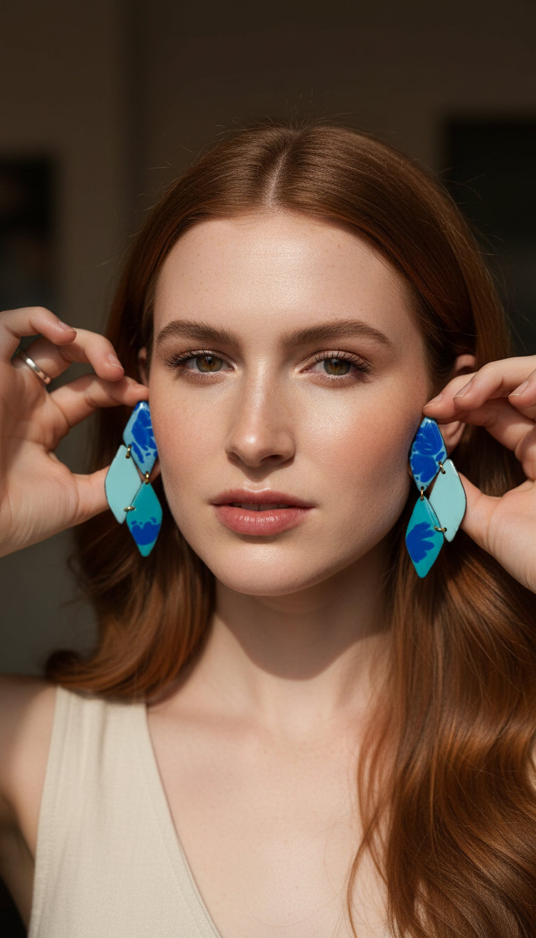 Enamel Earrings Blue Flowers