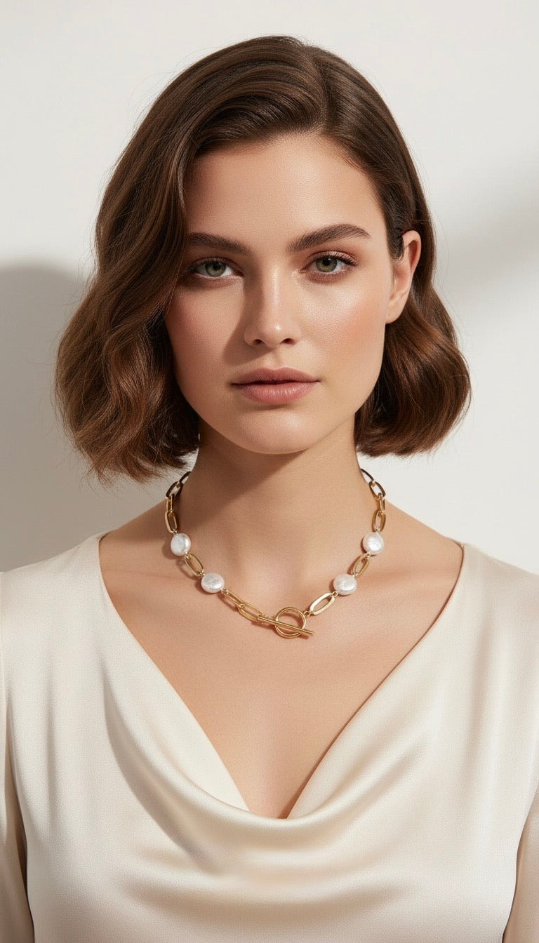 Thick Paperclip Chain & Peals Toggle Chocker