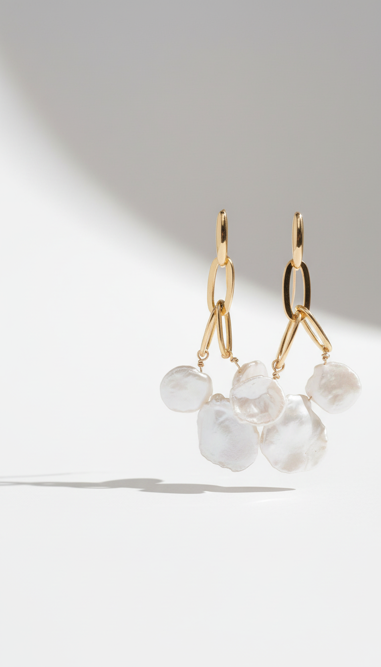 Keshi Pearl Gold Chandelier Earrings