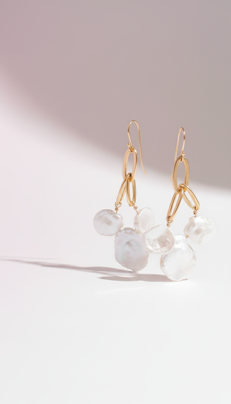 Keshi Pearl Gold Chandelier Earrings