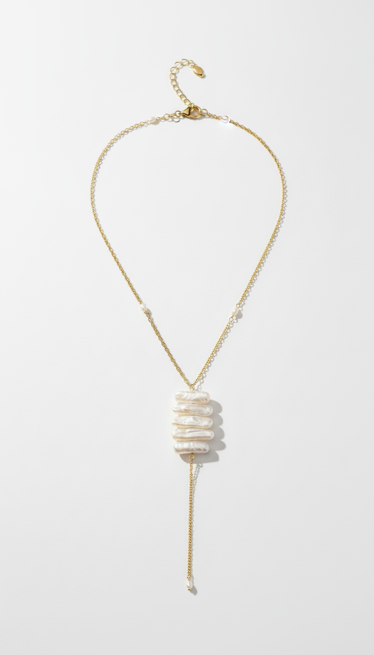 Biwa Pearls Lariat Gold Necklace