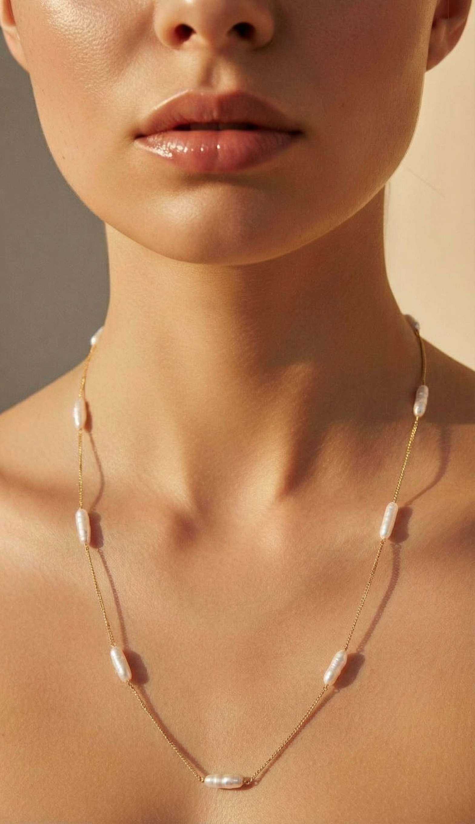 Straight Biwa Gold Long Necklace