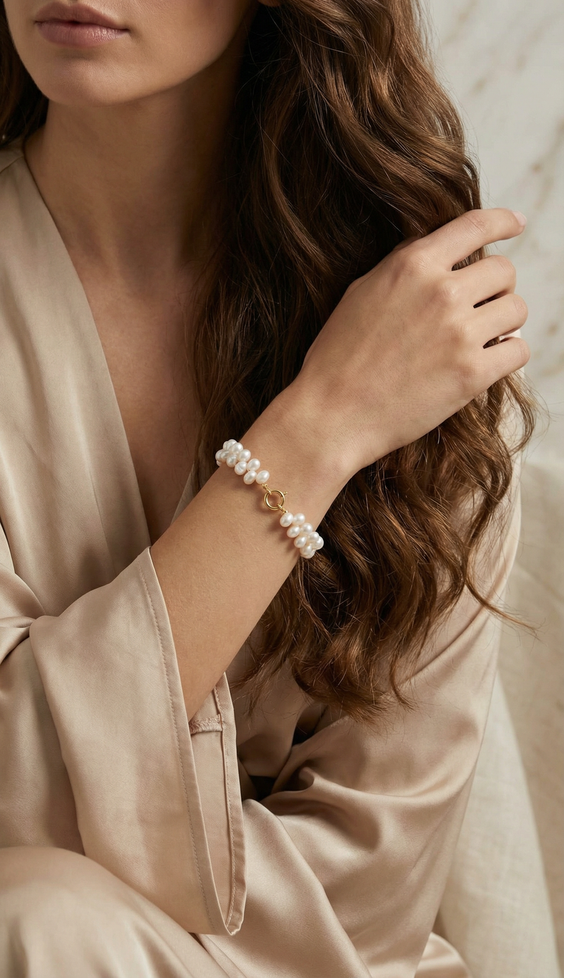 Pulsera de perlas ovaladas onduladas
