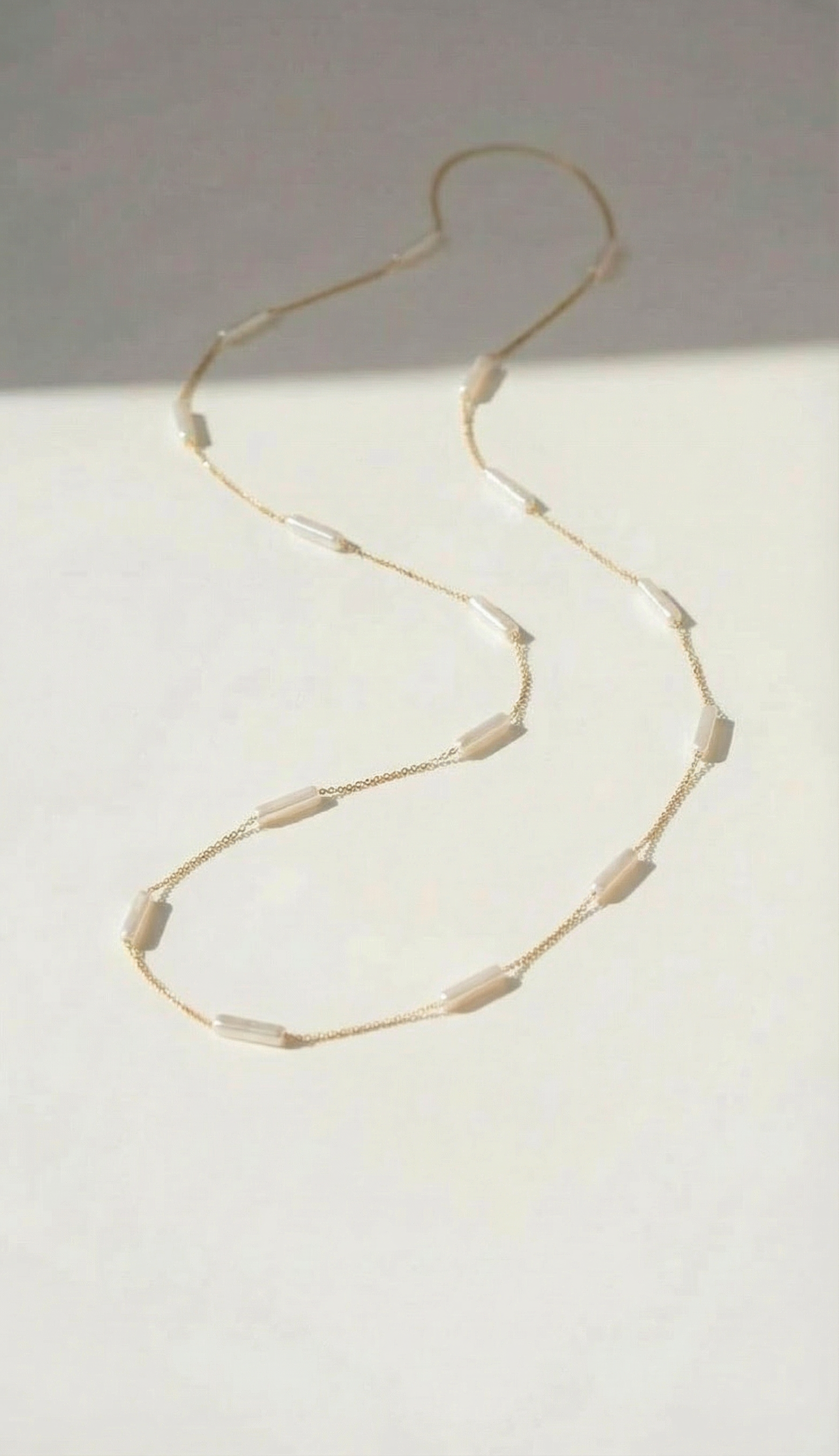 Straight Biwa Gold Long Necklace