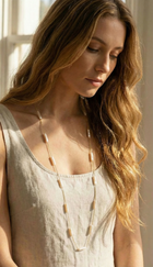 Straight Biwa Gold Long Necklace