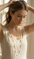 Straight Biwa Gold Long Necklace