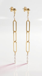 Elongated Paperclip Pearl Earrings