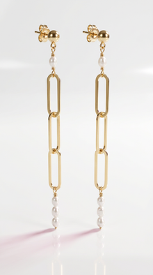 Elongated Paperclip Pearl Earrings