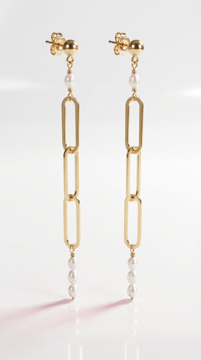 Elongated Paperclip Pearl Earrings