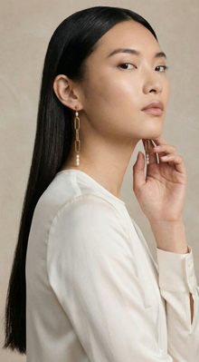 Elongated Paperclip Pearl Earrings