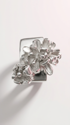 Silver Flower Square Ring