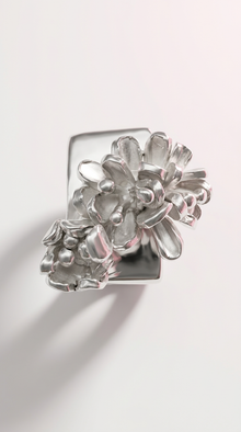 Silver Flower Square Ring