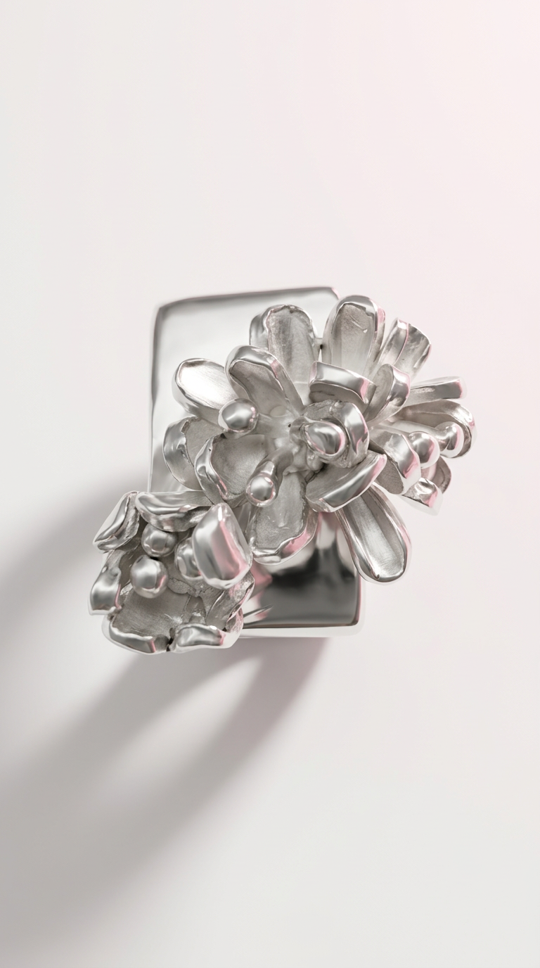 Silver Flower Square Ring