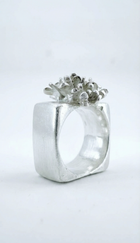 Silver Flower Square Ring