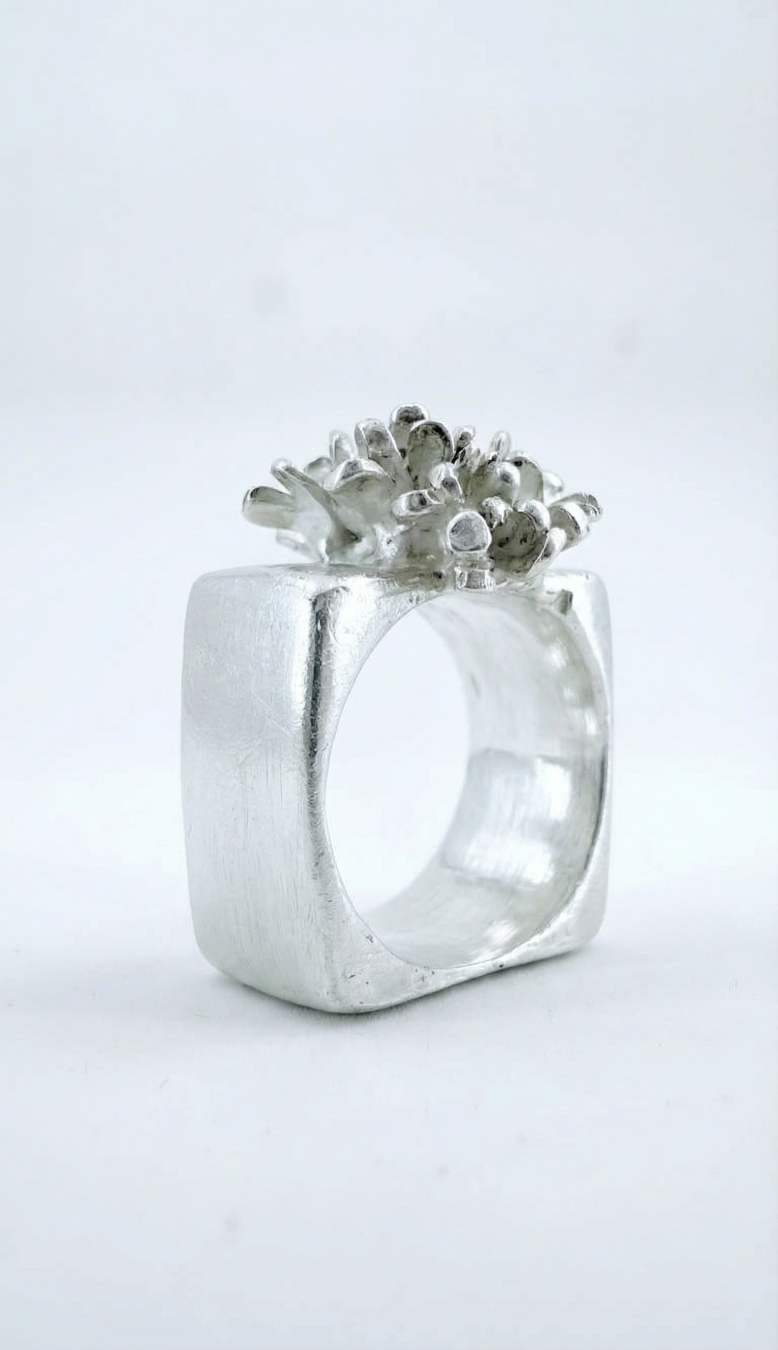 Silver Flower Square Ring